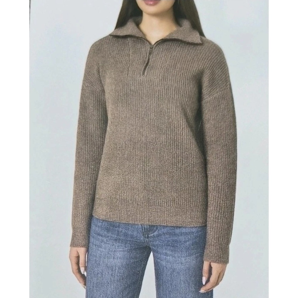 Modern Ambition Women's Quarter Zip Knit Sweater Size Small Brown